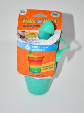 The First Years Take & Toss Spill-Proof Sippy Cups, 7 oz, Assorted 6-Pack, NWT
